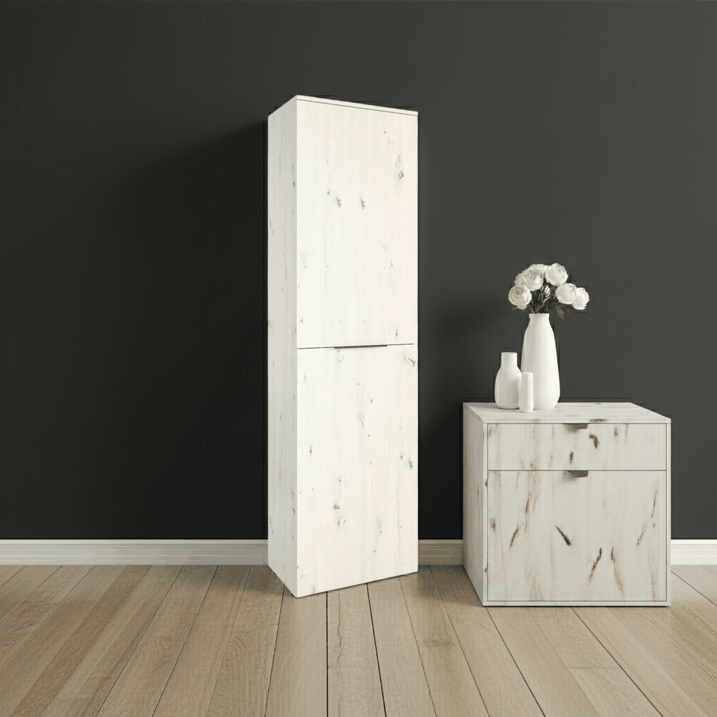 Slaapkamerkast single-door wardrobe in yellowish white with 7 shelves for bedroom or child's room