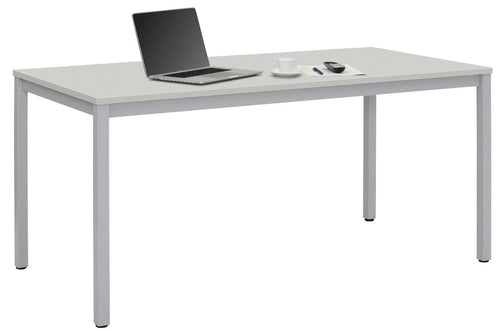 grijze kantoortafel met massief multiplex blad en aluminium poten, modern en functioneel ontwerp