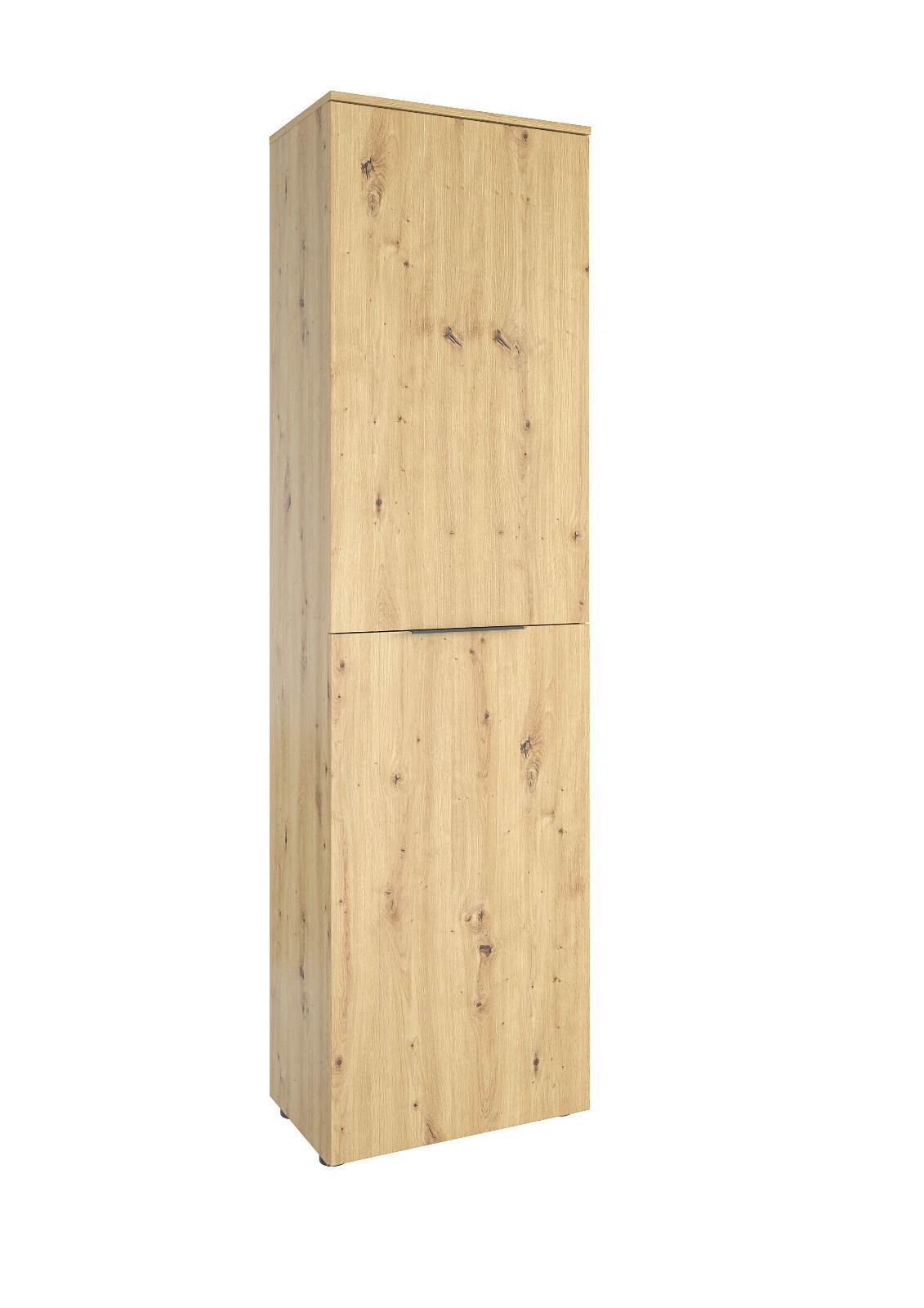 Light oak slaapkamerkast with single door and multiple shelves for bedroom storage